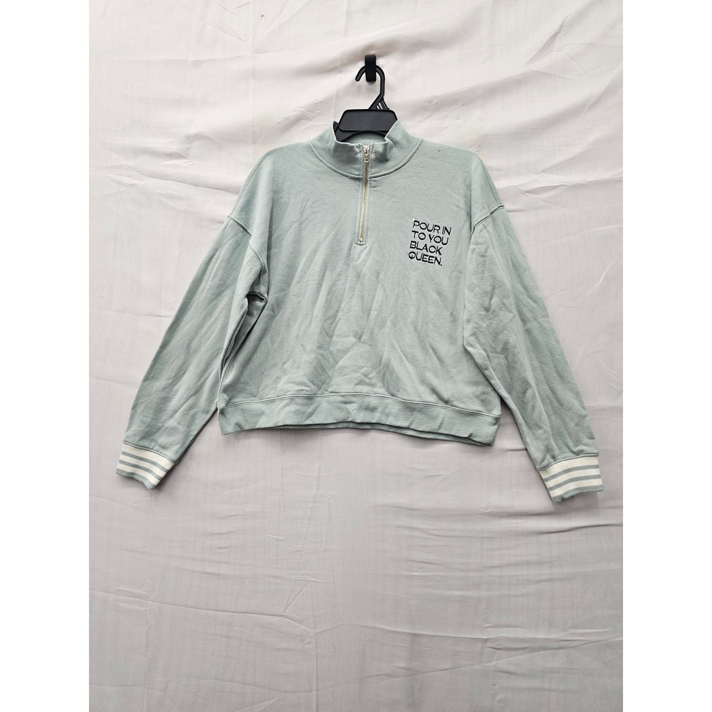 Legendary Rootz Womens Black Queen Quarter Zip Pullover Green Cotton Size Medium